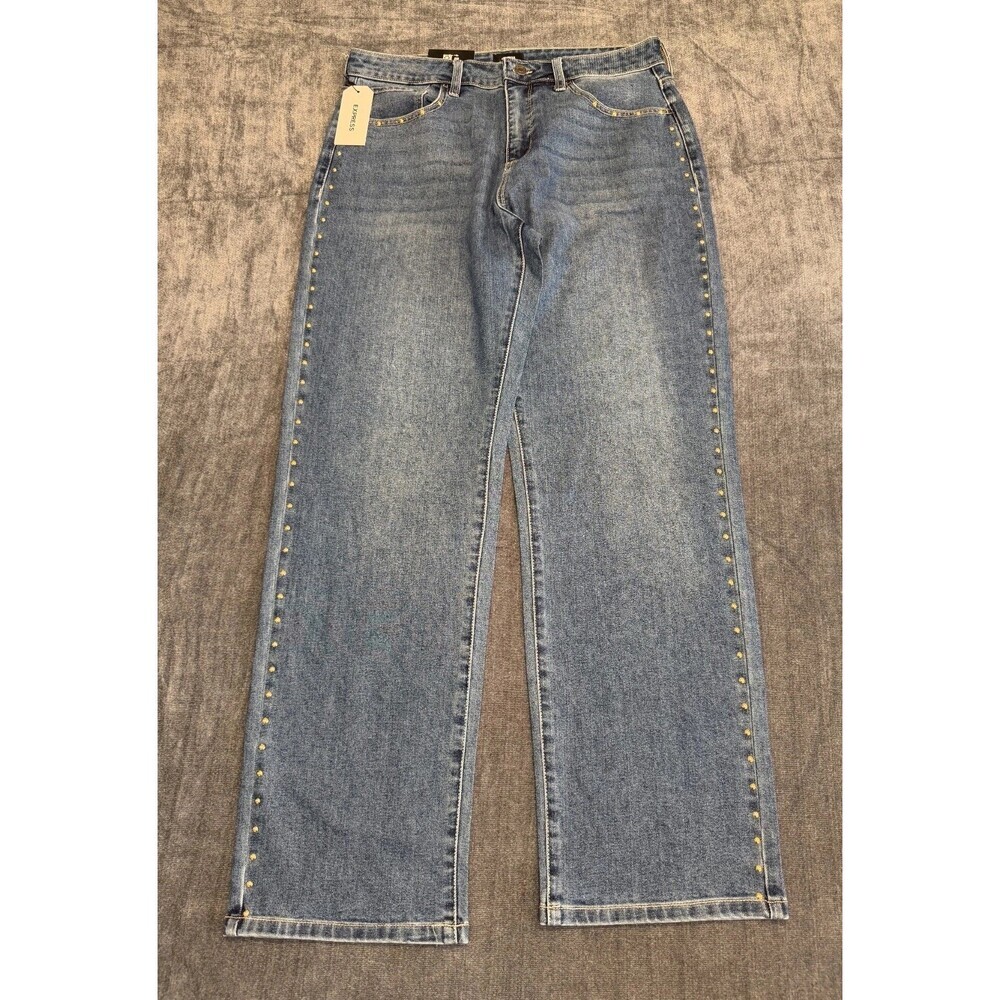 NWT Express Embellished Jeans Women's 10 Blue Denim Straight-Leg Casual 5-Pocket